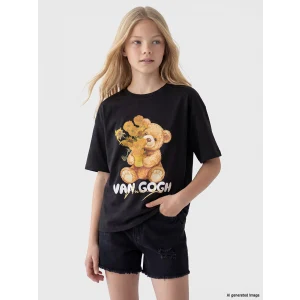LCW Kids Gri Van Gogh Baskılı Bisiklet Yaka Kız Çocuk Tişört