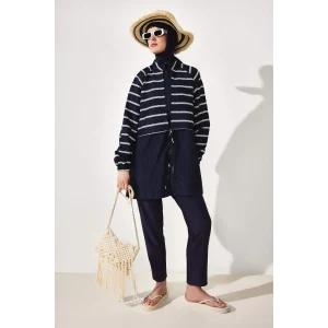 Defacto G7443AXNV31 Lacivert Regular Fıt Çizgili 4lü Burkini Mayo