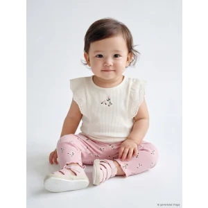LCW baby Ekru Çiçek Desenli Kız Bebek Taytlı Takım