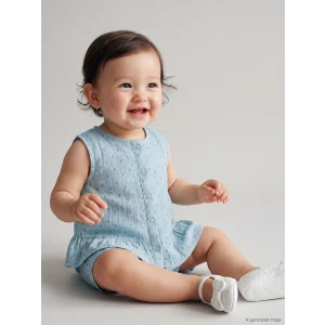 LCW baby Mavi Çiçekli Kız Bebek Müslin Gömlek ve Şort
