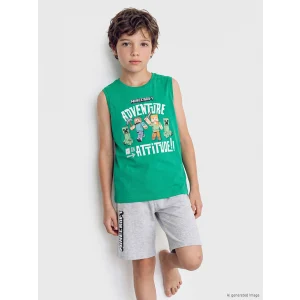 LCW Kids Yeşil Minecraft Baskılı Erkek Çocuk Şortlu Pijama Takımı