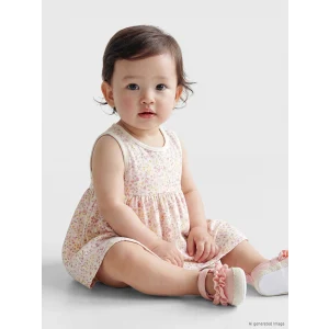 LCW baby Ekru Çiçek Desenli Kız Bebek Elbise