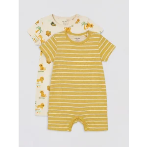 LCW baby Bej Bisiklet Yaka Baskılı Erkek Bebek Tulum 2li