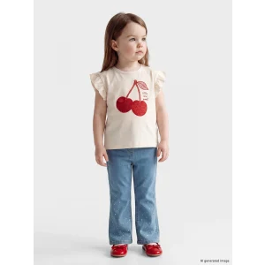 LCW baby Ekru Baskılı Kız Bebek Fırfırlı Tişört