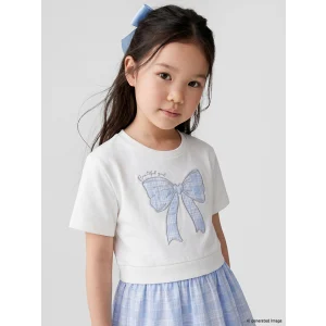 LCW Kids Beyaz Fiyonk Nakışlı Kız Çocuk Elbise