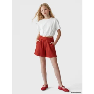 LCW Kids Kırmızı Kız Çocuk Beli Lastikli Dokulu Şort