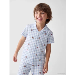 LCW Kids Mavi Gömlek Yaka Erkek Çocuk Şortlu Pijama Takımı