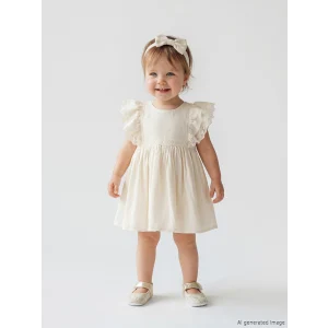 LCW baby Bej Fırfırlı ve Saç Bantlı Kız Bebek Elbise