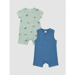LCW baby Mavi Bisiklet Yaka Erkek Bebek 2li Tulum Seti