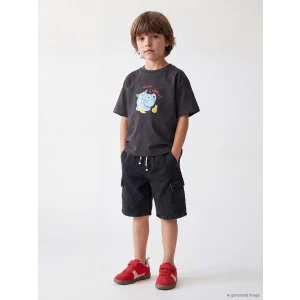 LCW Kids Gri Bisiklet Yaka Baskılı Erkek Çocuk Tişört