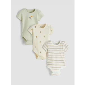 LCW baby Ekru Baskılı Erkek Bebek Çıtçıtlı Body 3lü