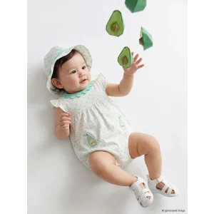 LCW baby Ekru Puantiyeli Nakışlı Kız Bebek Şapkalı Tulum Takımı