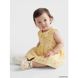 LCW baby Sarı Bebe Yaka Ekose Kız Bebek Elbise