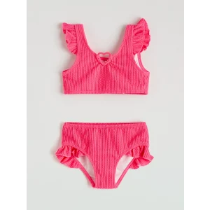 LCW Kids Pembe Kalp Detaylı Fırfırlı Kız Çocuk Bikini