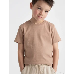 LCW Kids Kahverengi Bisiklet Yaka Erkek Çocuk Tişört