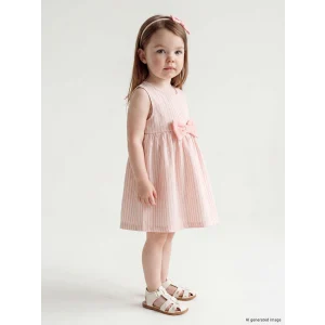 LCW baby Pembe Bisiklet Yaka Çizgili Kız Bebek Elbise