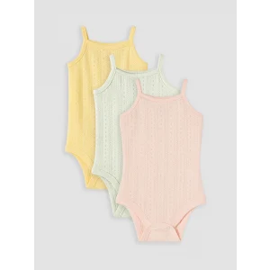 LCW baby Pembe Desenli Askılı Kız Bebek Çıtçıtlı Body 3lü