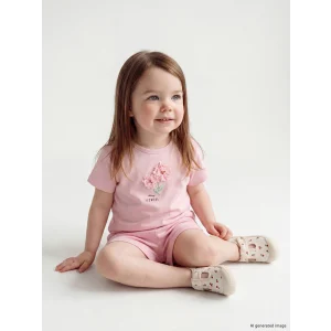 LCW baby Pembe Çiçekli Kız Bebek Şortlu Takım