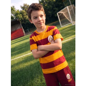 LCW baby Kırmızı Bisiklet Yaka Çizgili Galatasaray Erkek Bebek Tişört