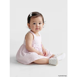 LCW baby Ekru Fiyonk Detaylı Kare Yaka Çizgili Kız Bebek Elbise