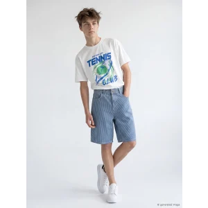 LCW Kids İndigo Regular Fit Çizgili Erkek Çocuk Jean Şortolon