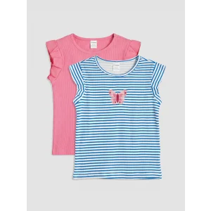 LCW Kids Lacivert Bisiklet Yaka Nakışlı Kız Çocuk Atlet 2li