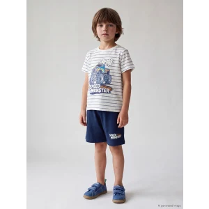 LCW Kids Ekru Bisiklet Yaka Erkek Çocuk Şortlu Pijama Takımı