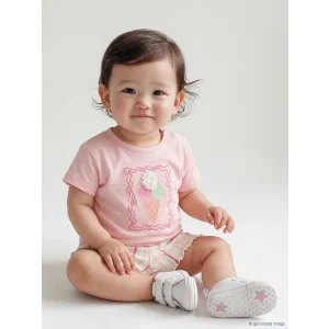 LCW baby Pembe Baskılı Kız Bebek Şortlu Takım