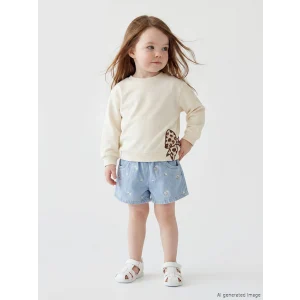 LCW baby Ekru Bisiklet Yaka Nakışlı Kız Bebek Sweatshirt