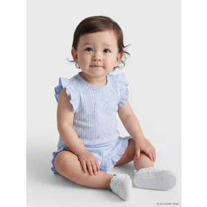 LCW baby Mavi Çiçekli Kız Bebek Şortlu Takım