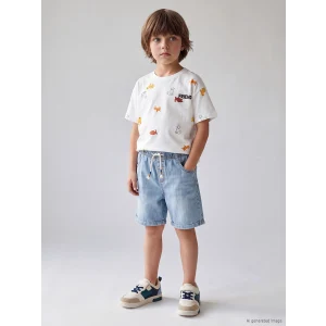 LCW Kids Beyaz Bisiklet Yaka Baskılı Erkek Çocuk Tişört