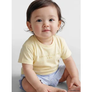 LCW baby Sarı Baskılı Kız Bebek Tişört