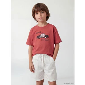 LCW Kids Pembe Bisiklet Yaka Baskılı Erkek Çocuk Tişört