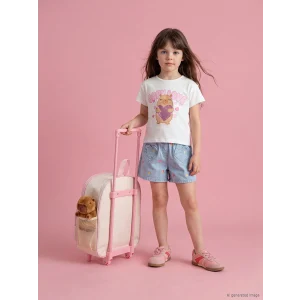 LCW Kids Mavi Beli Lastikli Nakışlı Kız Çocuk Jean Şort