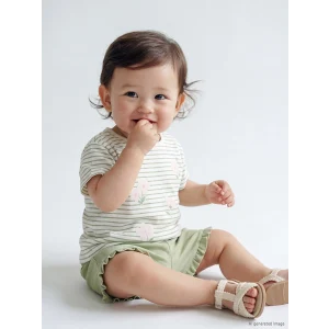 LCW baby Ekru Çiçek Baskılı ve Çizgili Kız Bebek Takım