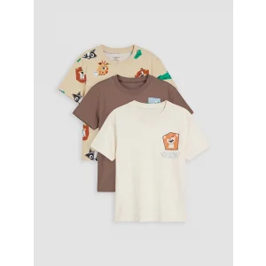 LCW Kids Bej Bisiklet Yaka Baskılı Erkek Çocuk Tişört 3lü