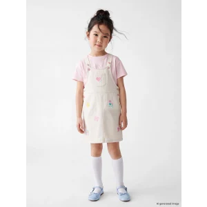 LCW Kids Ekru Nakışlı Kız Çocuk Jean Salopet Elbise