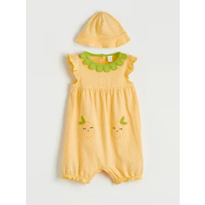 LCW baby Sarı Kız Bebek Nakışlı Penye Tulum ve Şapka
