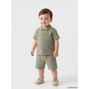 LCW baby Yeşil Çizgili Erkek Bebek Şortlu Takım