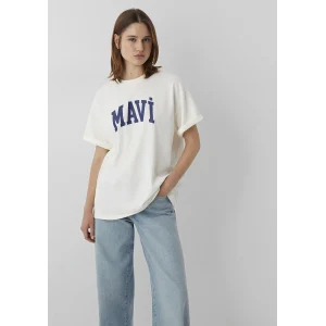 Mavi 1600843-82127 Mavi Logo Baskılı Ekru Tişört