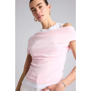 Defacto G9546AXPN186 Pembe %100 Pamuk Slim Fit Çift Katmanlı Ribana Tişört