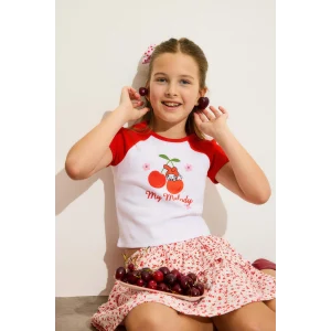 Defacto H3479A8WT34 Beyaz My Melody Fıtted Bisiklet Yaka Ribana Kısa Kollu Tişört Kız Çocuk