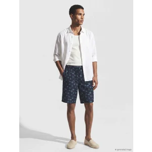 LCW SWIMWEAR Lacivert Diz Altı Boy Palmiye Desenli Erkek Deniz Şortu