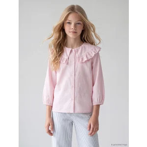 LCW Kids Pembe Fırfır Detaylı Bebe Yaka Kız Çocuk Gömlek