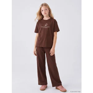 LCW Kids Kahverengi Baskılı Kız Çocuk Soft Touch Takım