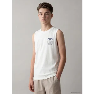 LCW Kids Beyaz Bisiklet Yaka Baskılı Erkek Çocuk Atlet