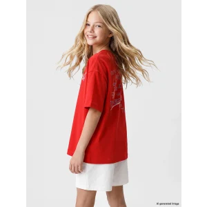 LCW Kids Kırmızı Loose Fit Baskılı Kız Çocuk Tişört