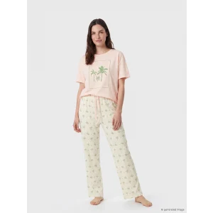 LCW DREAM Ekru Bisiklet Yaka Baskılı Kadın Pijama Takımı