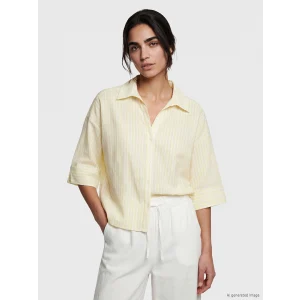 LCW Vision Sarı Çizgili Oversize Kadın Gömlek