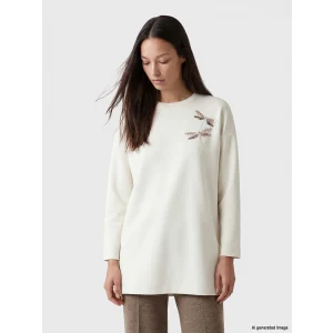 LCW EVERYDAY Bej Bisiklet Yaka Soft Touch İşlemeli Bluz